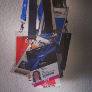 A collection of Eurovision Song Contest accreditation badges